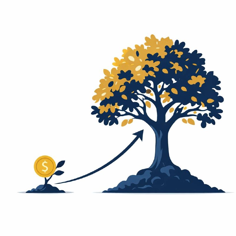 Compound growth — small coin growing into a large tree over time